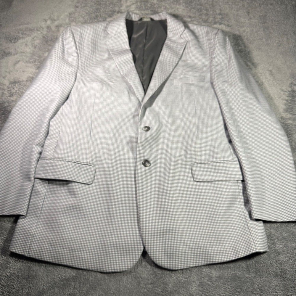 Jos A Bank Travelers Collection 48R Blazer Blue White Micro Houndstooth‎ Wool